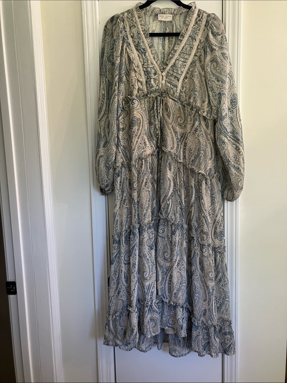Soft Blue Paisley Tiered Maxi Dress